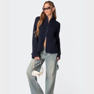 Edikted Navy Blue Cardigan Sweater